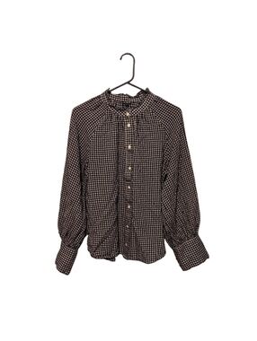 J. Crew Black Gingham Plaid Blouse Top Shirt Button Front Sz 12 Preppy Cottage